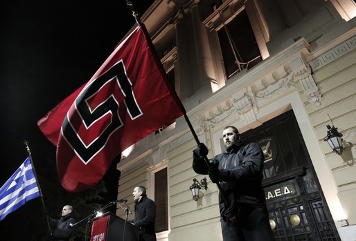 I val till EU-parlamentet har nazistiska partier, här Gyllene Gryning, haft framgångar. I val till EU-parlamentet har nazistiska partier, här Gyllene Gryning, haft framgångar.